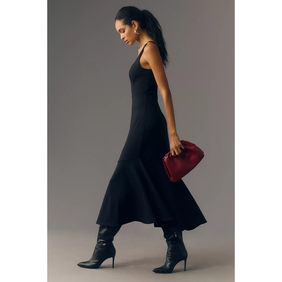 EUC Anthropologie Asymmetrical Black Ruffle-Hem Dress - Large - Picture 1 of 5
